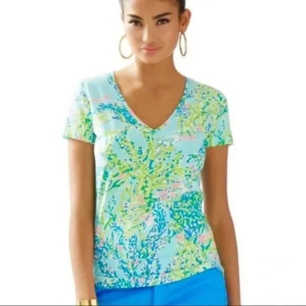 Lilly Pulitzer Skye Blue Heavan T-shirt Blouse Top Shirt - Size XS